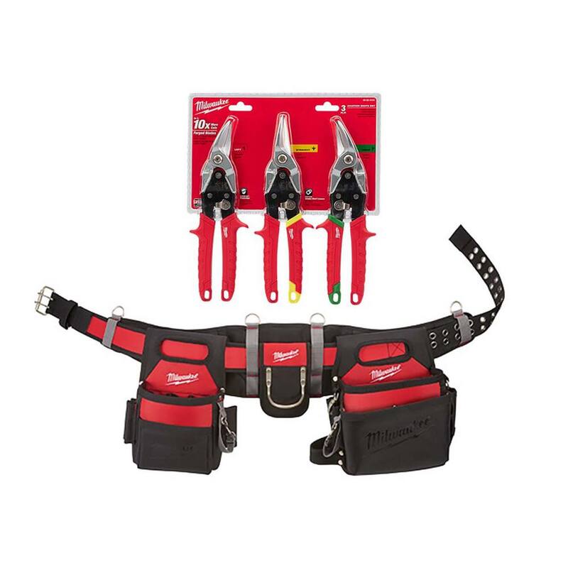 Milwaukee Adjustable Electricians Work Waist Tool Belt W/ Left, Right, and Straight Aviation Snips (3-Pack) - 48-22-8110-48-22-4533