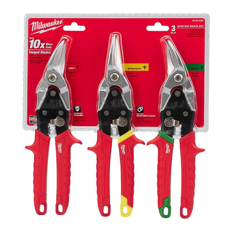 Milwaukee Adjustable Electricians Work Waist Tool Belt W/ Left, Right, and Straight Aviation Snips (3-Pack) - 48-22-8110-48-22-4533