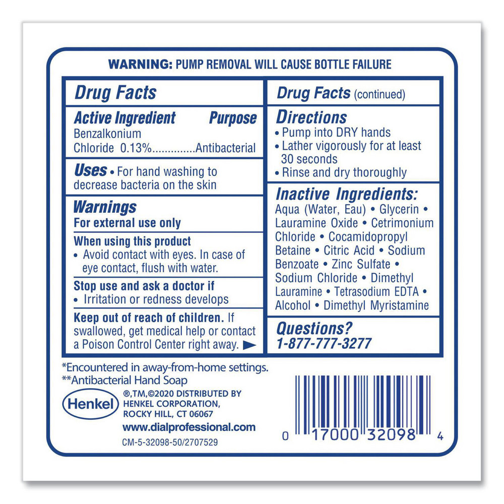 Dial Clean+Gentle Antibacterial Foaming Hand Wash Refill for FIT Manual Dispenser, Fragrance-Free, 1.2 L, 3/Carton - DIA32100CT