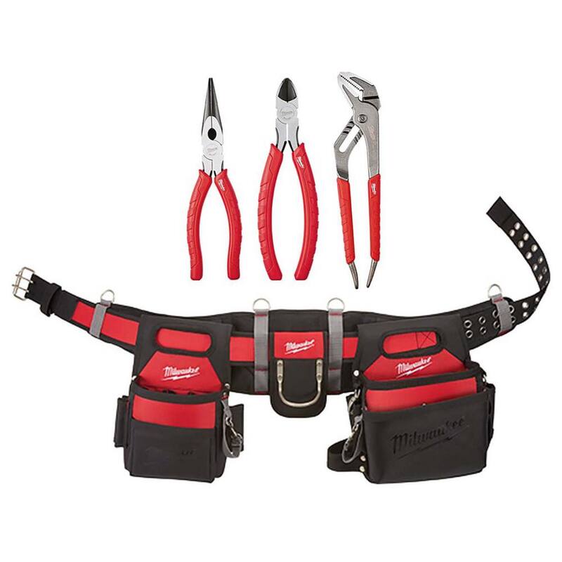 Milwaukee Adjustable Electricians Work Waist Tool Belt with 3-Pieces Pliers Kit - 48-22-8110-48-22-6331