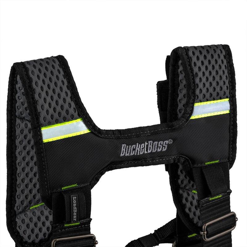 BUCKET BOSS 2 Bag 19-Pocket Professional High Visibility Contractor's Work Tool Belt Tool Storage Suspension Rig with Suspenders - 55205-HV