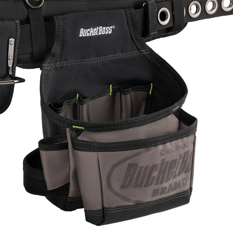 BUCKET BOSS 2 Bag 19-Pocket Professional High Visibility Contractor's Work Tool Belt Tool Storage Suspension Rig with Suspenders - 55205-HV