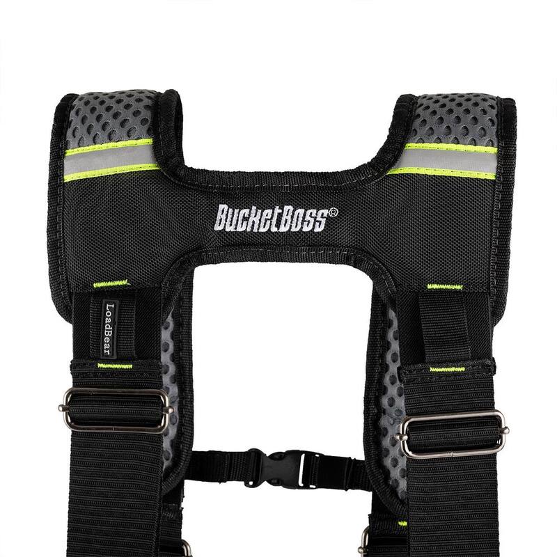 BUCKET BOSS 2 Bag 19-Pocket Professional High Visibility Contractor's Work Tool Belt Tool Storage Suspension Rig with Suspenders - 55205-HV