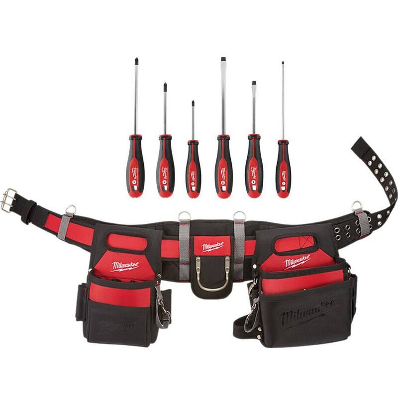 Milwaukee Adjustable Electricians Work Waist Tool Belt with 6-Piece Screwdriver Set - 48-22-8110-48-22-2706