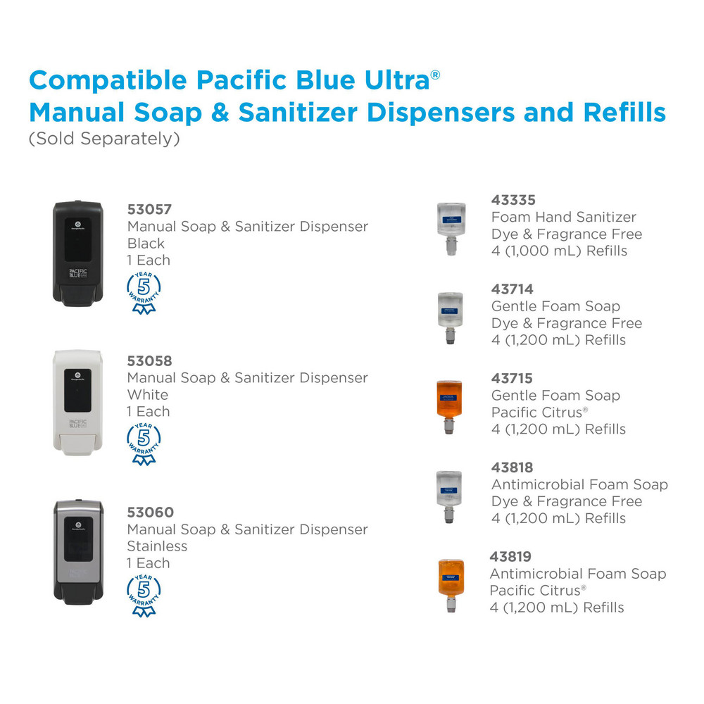 Georgia Pacific Pacific Blue Ultra Foam Hand Sanitizer Refills For Manual Dispensers, Dye & Fragrance Free - 43335
