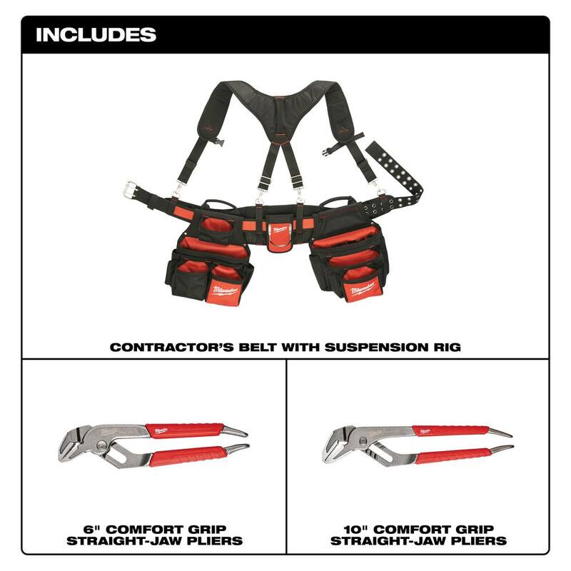 Milwaukee Contractors Work Belt with Rig with 6 in. and 10 in. Straight-Jaw Pliers Set (2-Piece) - 48-22-8120-48-22-6330