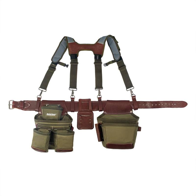 BUCKET BOSS 2-Bag Hybrid Suspension Rig Work Tool Belt with Suspenders in Green - 55505-GR