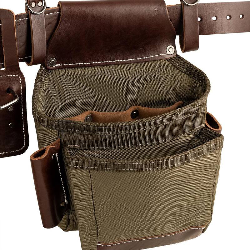 BUCKET BOSS 2-Bag Hybrid Suspension Rig Work Tool Belt with Suspenders in Green - 55505-GR