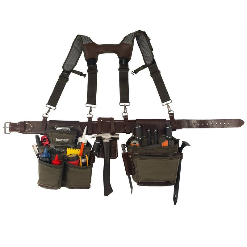 BUCKET BOSS 2-Bag Hybrid Suspension Rig Work Tool Belt with Suspenders in Green - 55505-GR