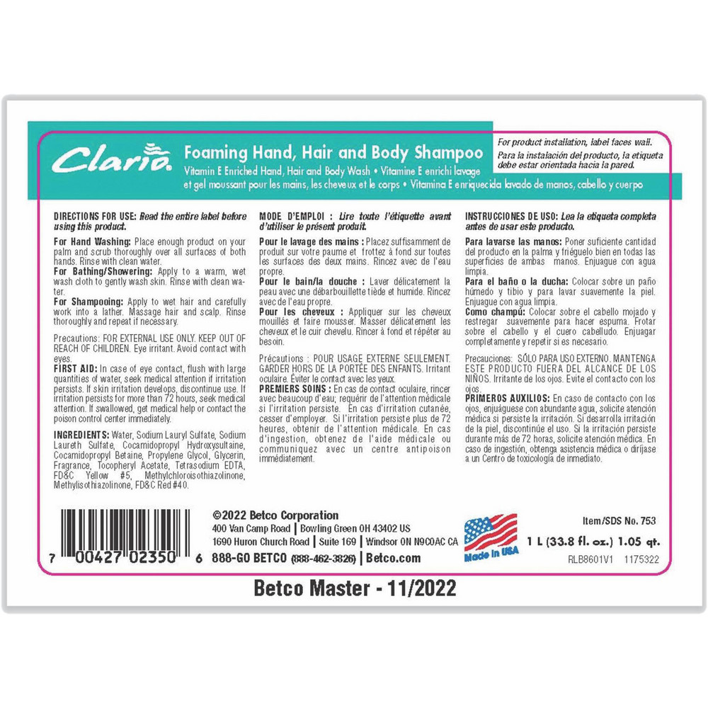 Betco Hand Cleaners & Soaps: Hand Cleaner, Fresh, Bag, 1000 mL - BET7532900