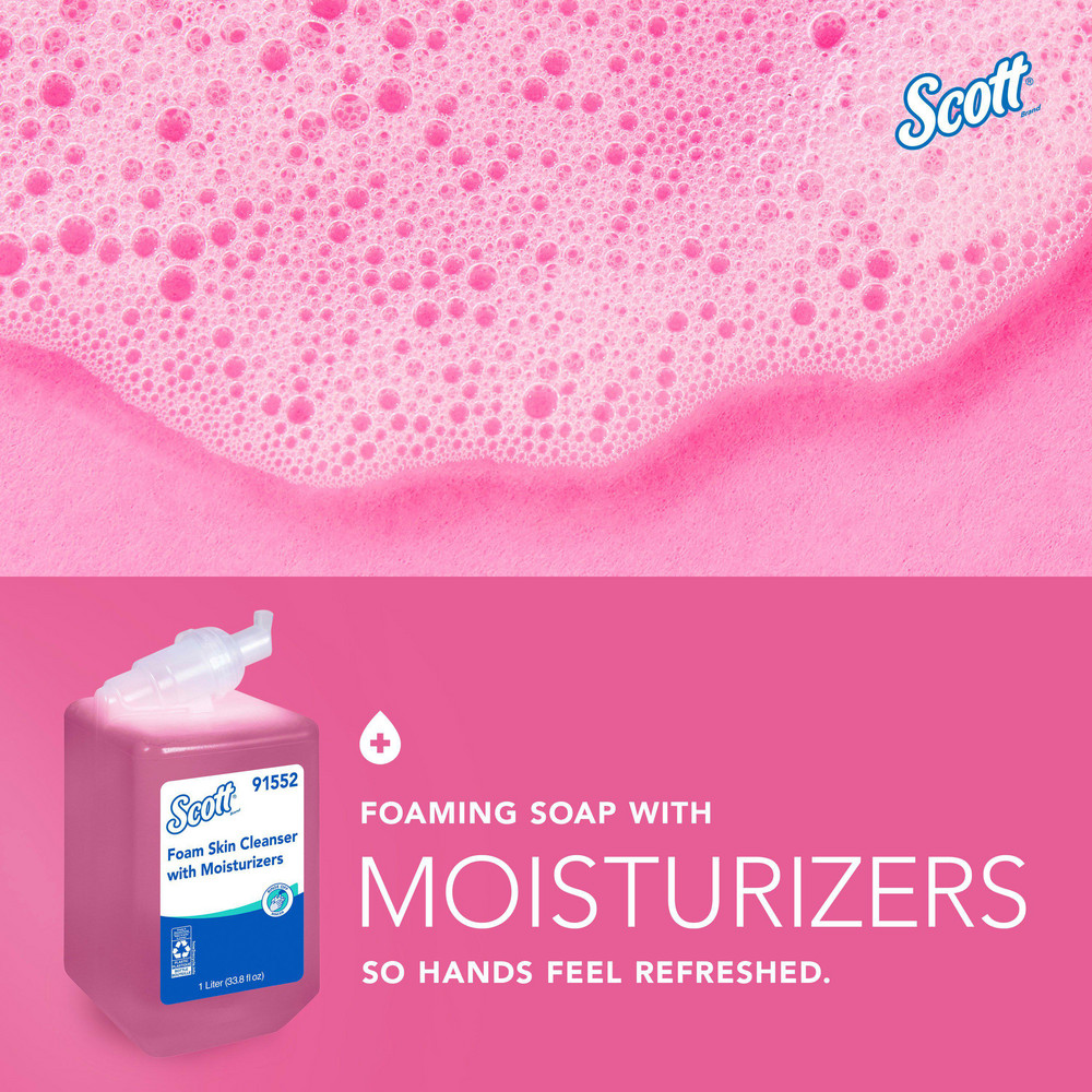 Scott Foam Hand Soap with Moisturizers, 1.0 L Pink, Floral Scent Manual Hand Soap Refills for compatible Scott Essential Manual Dispensers - 91552