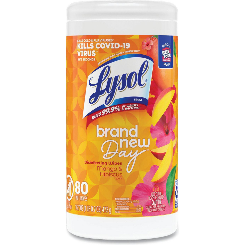 Lysol Disinfecting Wipes, 1-Ply, 7 x 7.25, Mango and Hibiscus, White, 80 Wipes/Canister - RAC97181EA