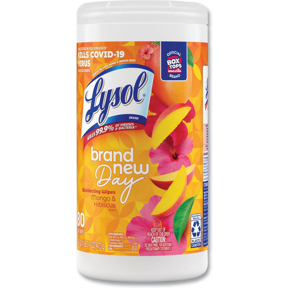 Lysol Disinfecting Wipes, 1-Ply, 7 x 7.25, Mango and Hibiscus, White, 80 Wipes/Canister - RAC97181EA