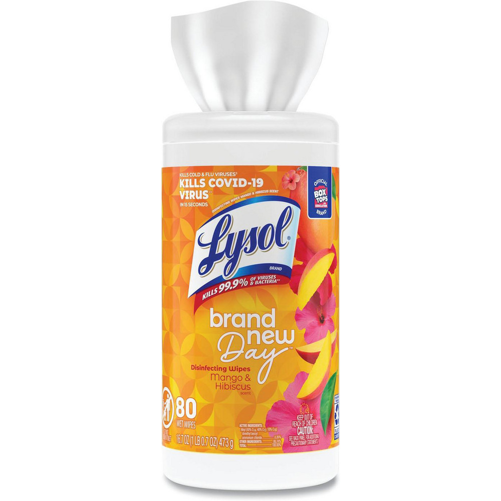 Lysol Disinfecting Wipes, 1-Ply, 7 x 7.25, Mango and Hibiscus, White, 80 Wipes/Canister - RAC97181EA