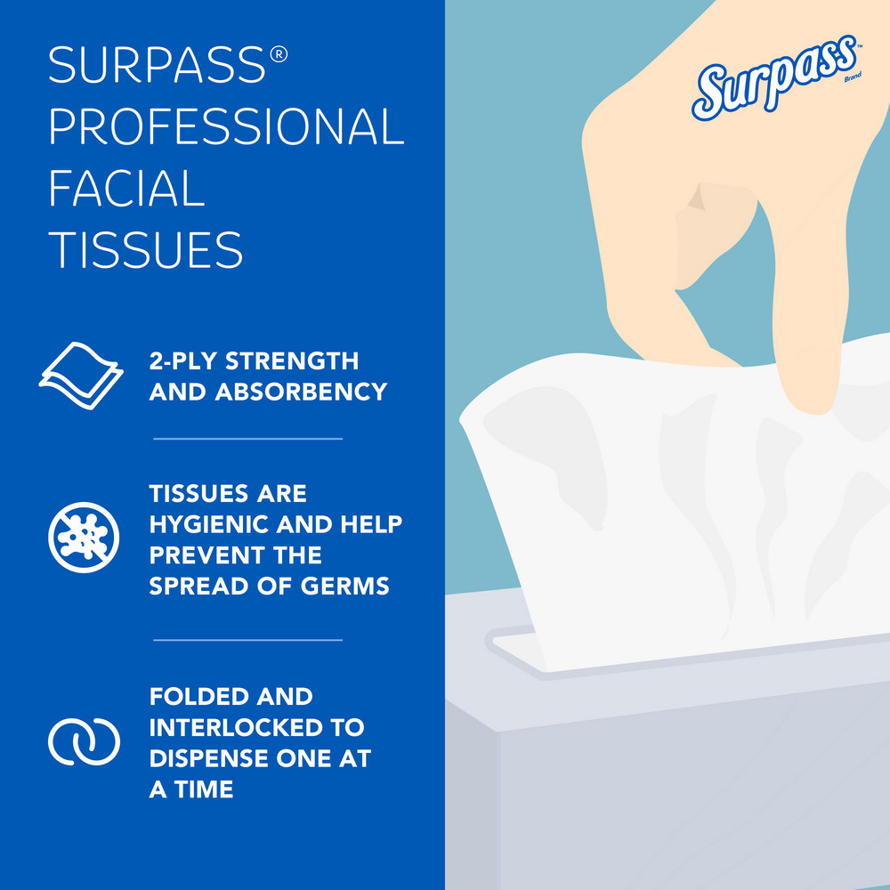 Surpass Surpass® Facial Tissue (21340), 2-Ply, White, Ecologo, Flat Facial Tissue Boxes for Business - 21340