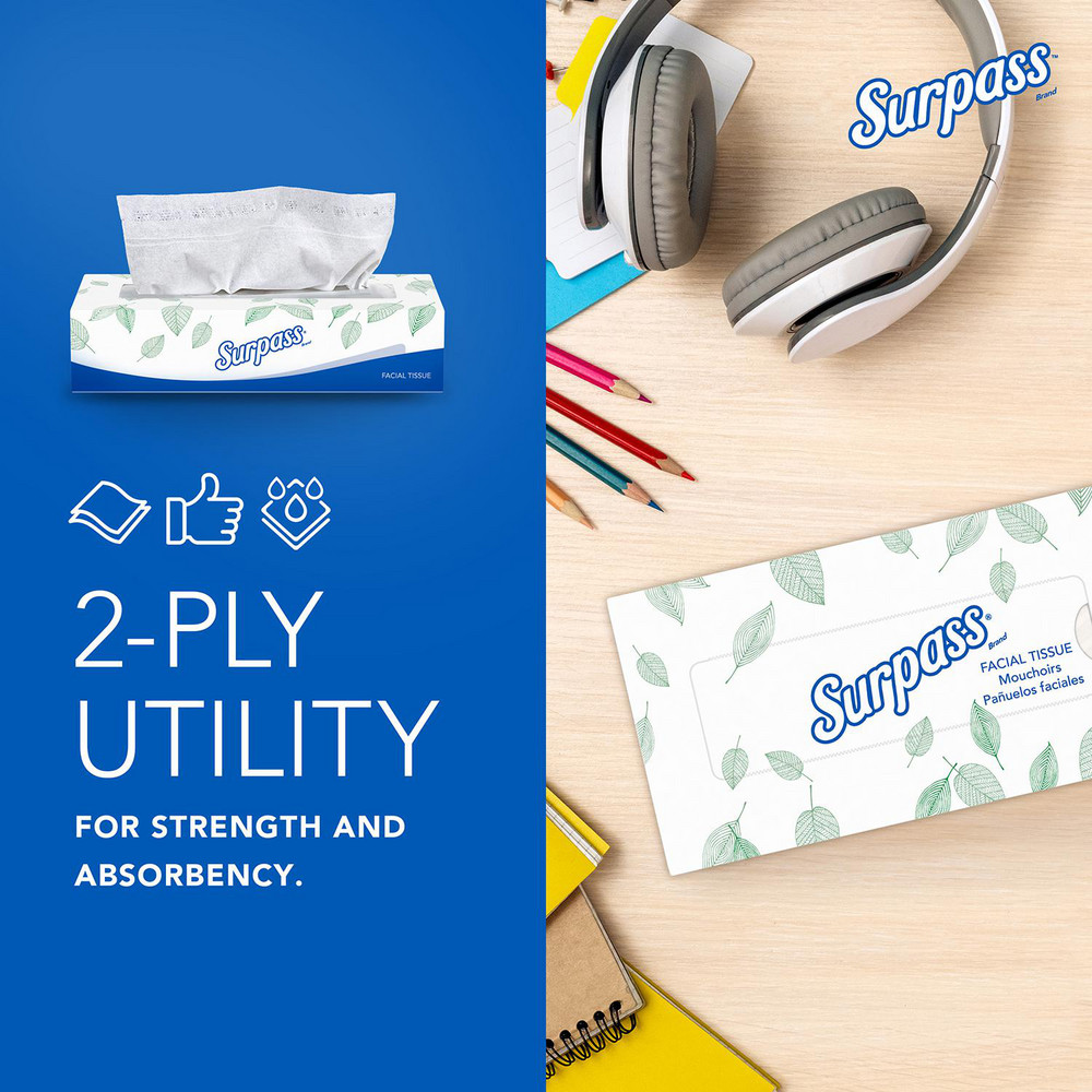 Surpass Surpass® Facial Tissue (21340), 2-Ply, White, Ecologo, Flat Facial Tissue Boxes for Business - 21340