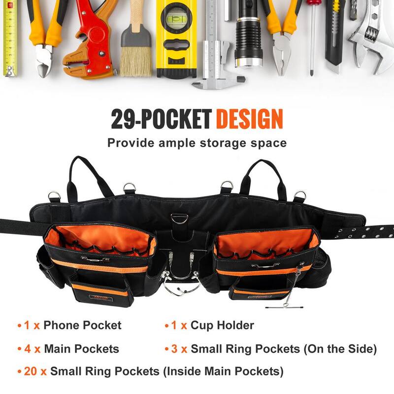 VEVOR Tool Belt with Suspenders 29-Pockets 600D Polyester Heavy-Duty Carpenter Tool Pouch with 29-54 in. Adjustable Waist Size - GJDDDLCGK000ZUFP8V0