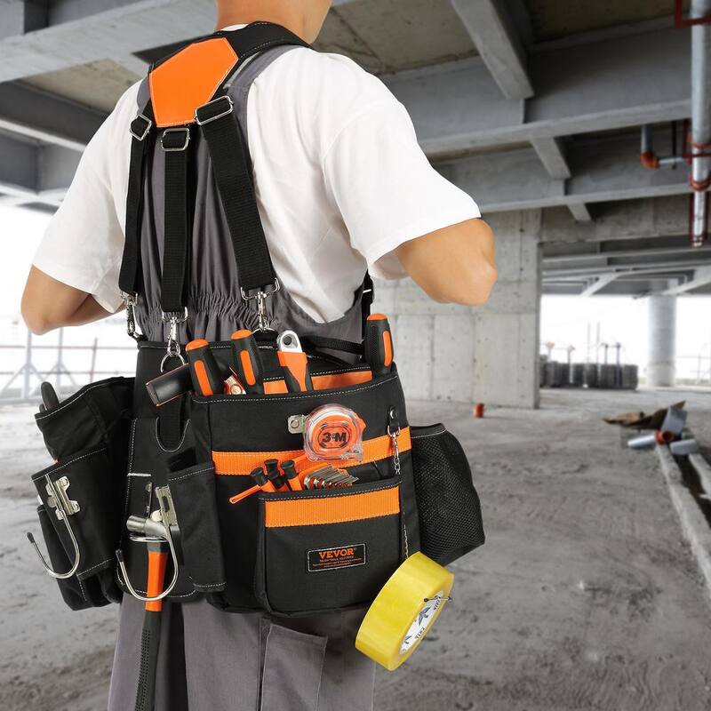 VEVOR Tool Belt with Suspenders 29-Pockets 600D Polyester Heavy-Duty Carpenter Tool Pouch with 29-54 in. Adjustable Waist Size - GJDDDLCGK000ZUFP8V0