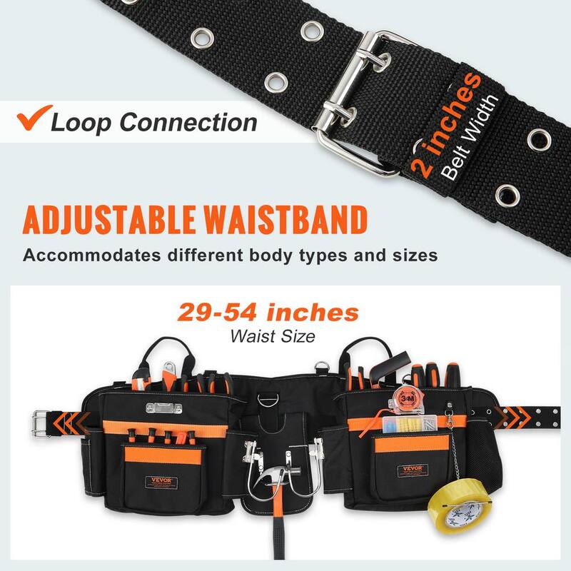 VEVOR Tool Belt with Suspenders 29-Pockets 600D Polyester Heavy-Duty Carpenter Tool Pouch with 29-54 in. Adjustable Waist Size - GJDDDLCGK000ZUFP8V0