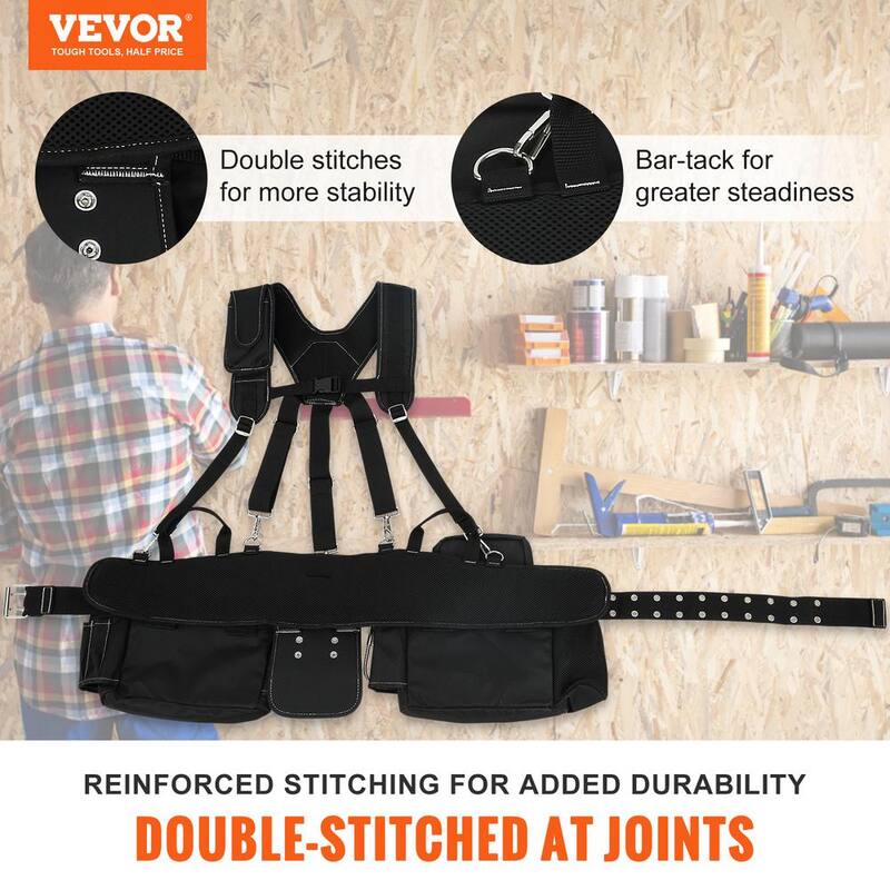 VEVOR Tool Belt with Suspenders 29-Pockets 600D Polyester Heavy-Duty Carpenter Tool Pouch with 29-54 in. Adjustable Waist Size - GJDDDLCGK000ZUFP8V0