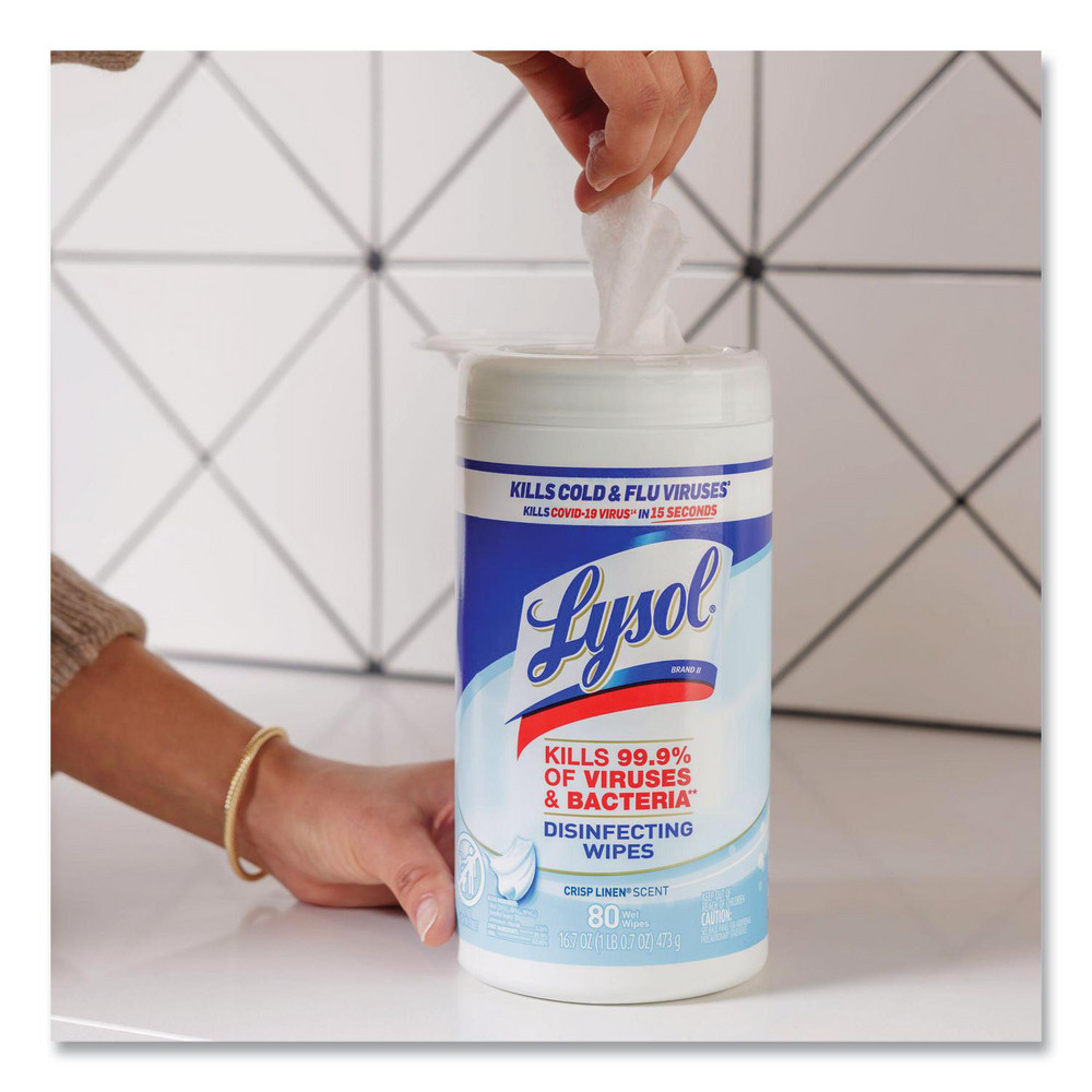 Lysol Disinfecting Wipes, 1-Ply, 7 x 7.25, Crisp Linen, White, 80 Wipes/Canister - RAC89346
