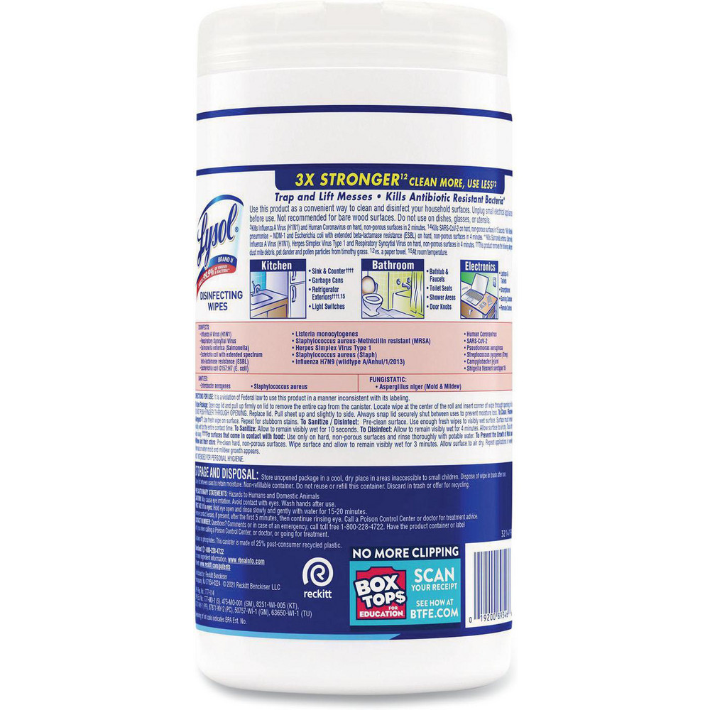 Lysol Disinfecting Wipes, 1-Ply, 7 x 7.25, Crisp Linen, White, 80 Wipes/Canister - RAC89346