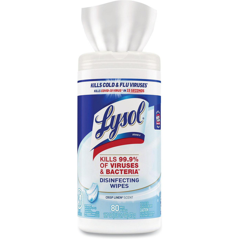 Lysol Disinfecting Wipes, 1-Ply, 7 x 7.25, Crisp Linen, White, 80 Wipes/Canister - RAC89346