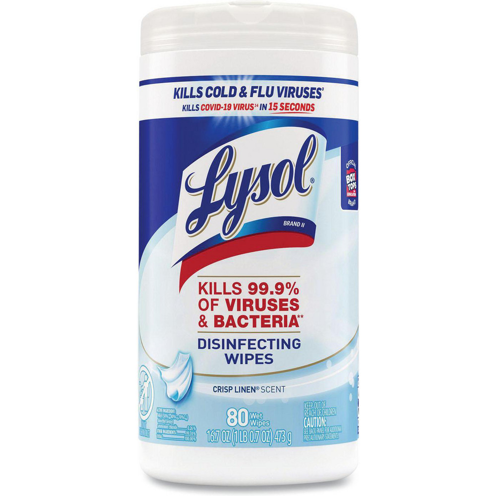 Lysol Disinfecting Wipes, 1-Ply, 7 x 7.25, Crisp Linen, White, 80 Wipes/Canister - RAC89346