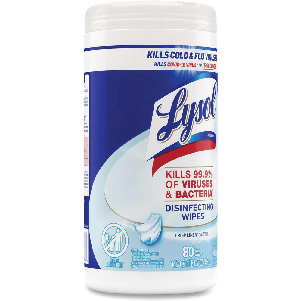 Lysol Disinfecting Wipes, 1-Ply, 7 x 7.25, Crisp Linen, White, 80 Wipes/Canister - RAC89346