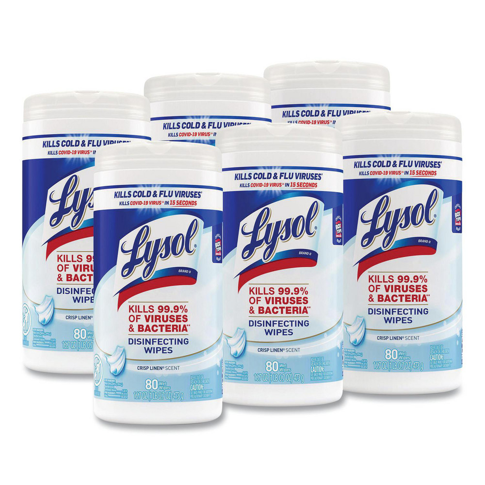 Lysol Disinfecting Wipes, 1-Ply, 7 x 7.25, Crisp Linen, White, 80 Wipes/Canister - RAC89346