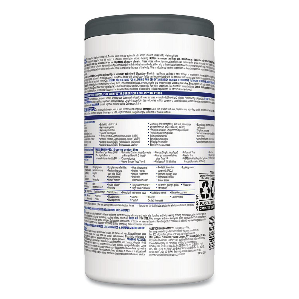 Clorox Healthcare Clorox Healthcare Disinfecting Wipes: Pre-Moistened, 85 Ct - CLO31757