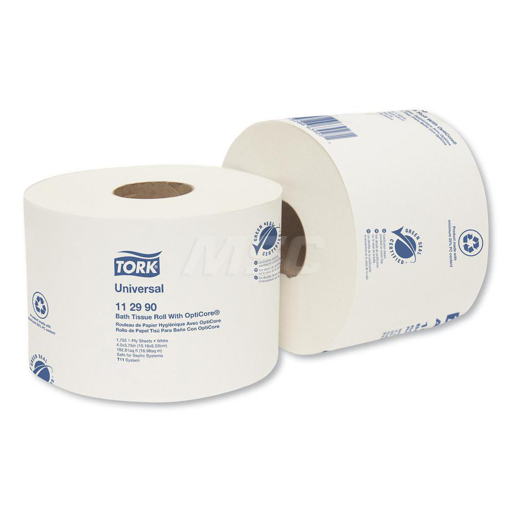 Tork Bathroom Tissue: Standard Roll, Recycled Fiber, 1-Ply, White - TRK112990
