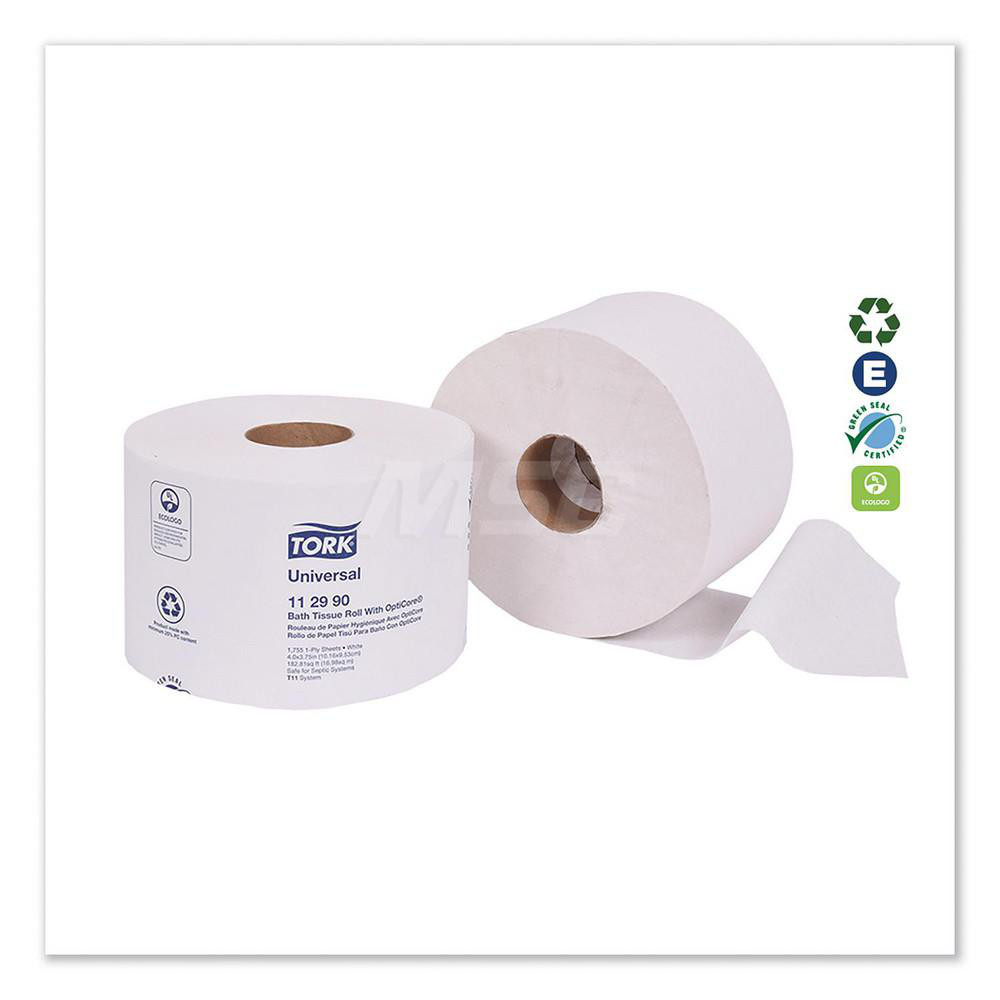 Tork Bathroom Tissue: Standard Roll, Recycled Fiber, 1-Ply, White - TRK112990