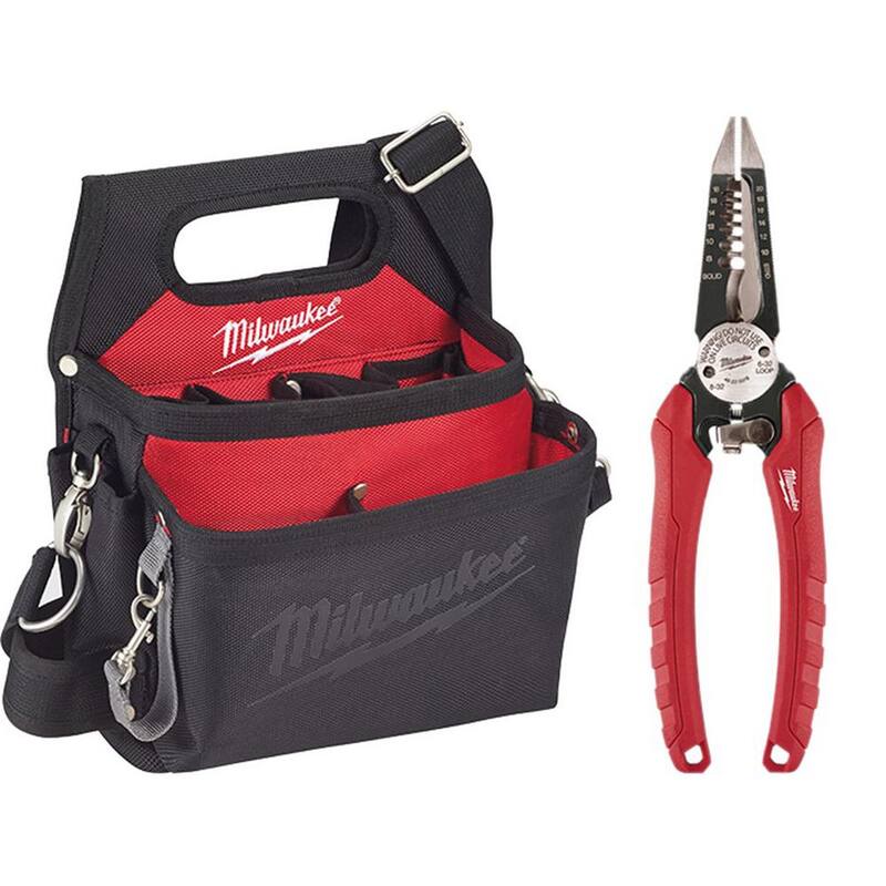 Milwaukee 15-Pocket Electricians Tool Holder with Quick Adjust Belt and 6-in-1 Wire Stripper Pliers - 48-22-8112-48-22-3079