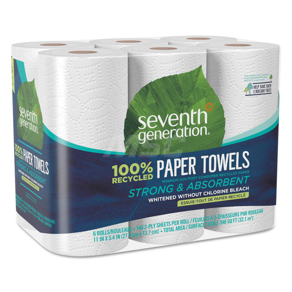 Seventh Generation Paper Towels: Continuous Roll, 6 Rolls, Roll, 2 Ply, Recycled Fiber, White - SEV13731PK
