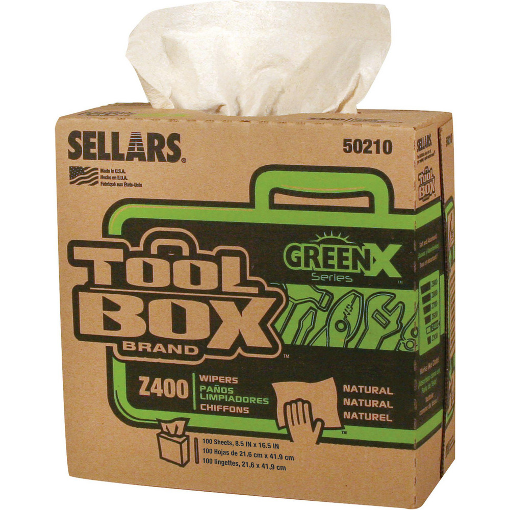 Sellars TOOLBOX Z400 GREENX Wipers: Dry, 100 Sheets/Box, Pop-Up Box, 16.5" x 8.5", Natural - 50210