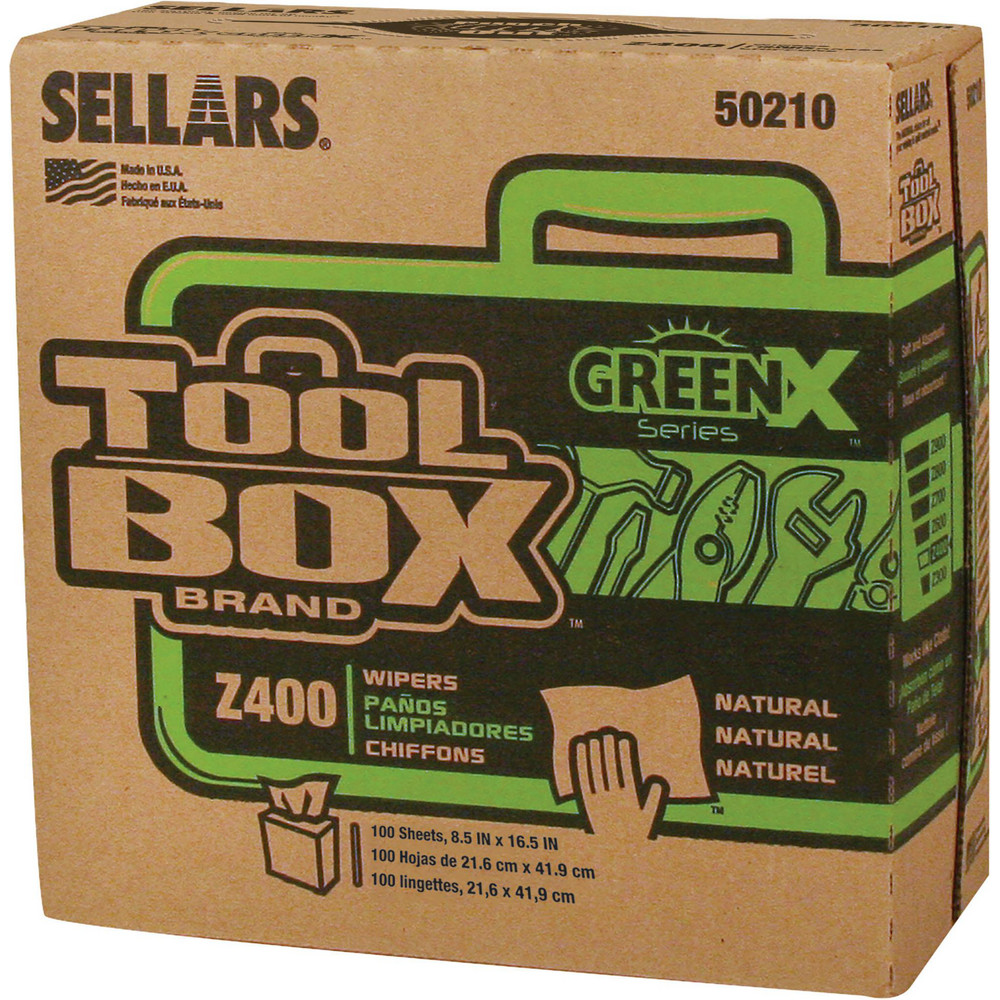 Sellars TOOLBOX Z400 GREENX Wipers: Dry, 100 Sheets/Box, Pop-Up Box, 16.5" x 8.5", Natural - 50210