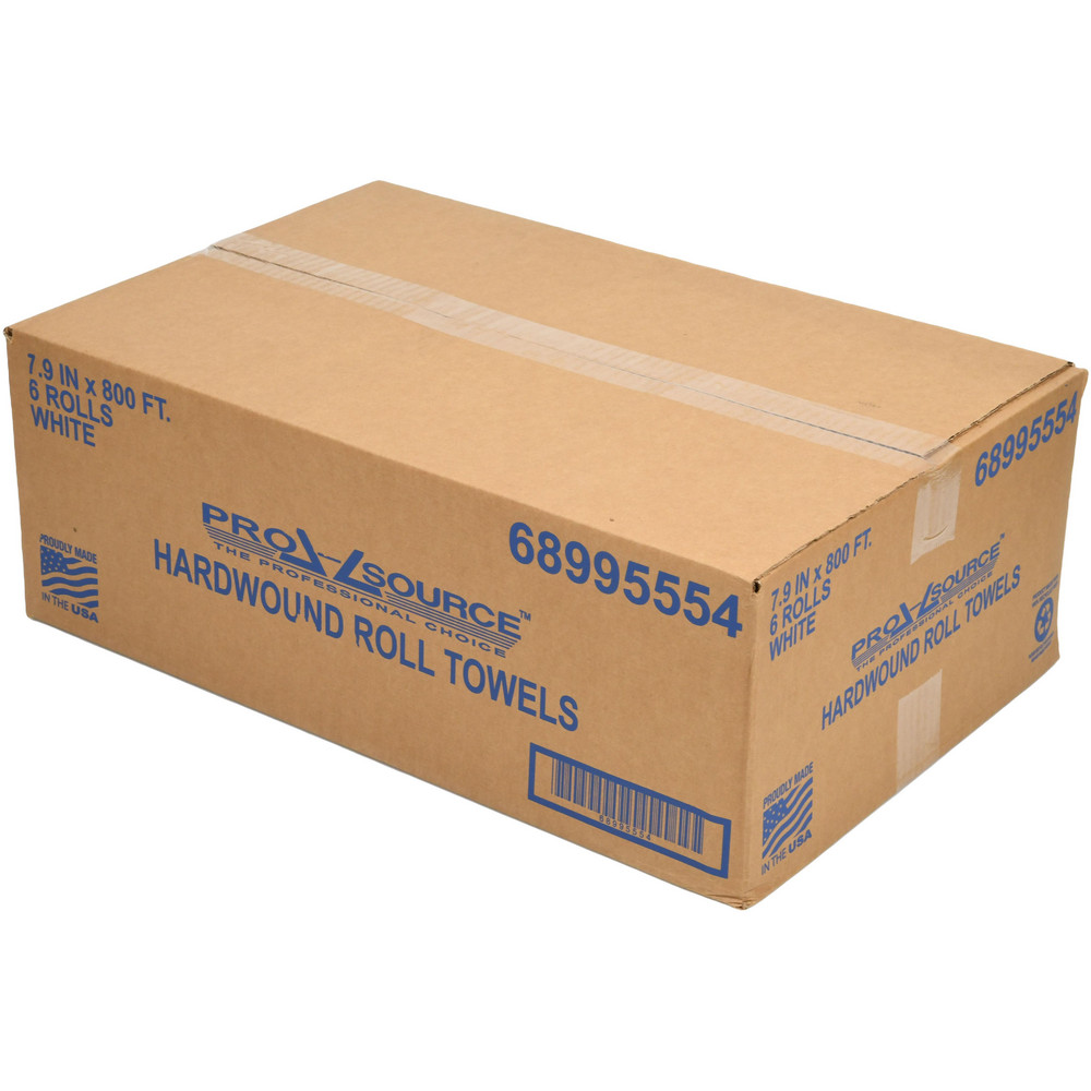 PRO-SOURCE Paper Towels: Hard Roll, 6 Rolls, 1 Ply, Recycled Fiber, White - 68995554