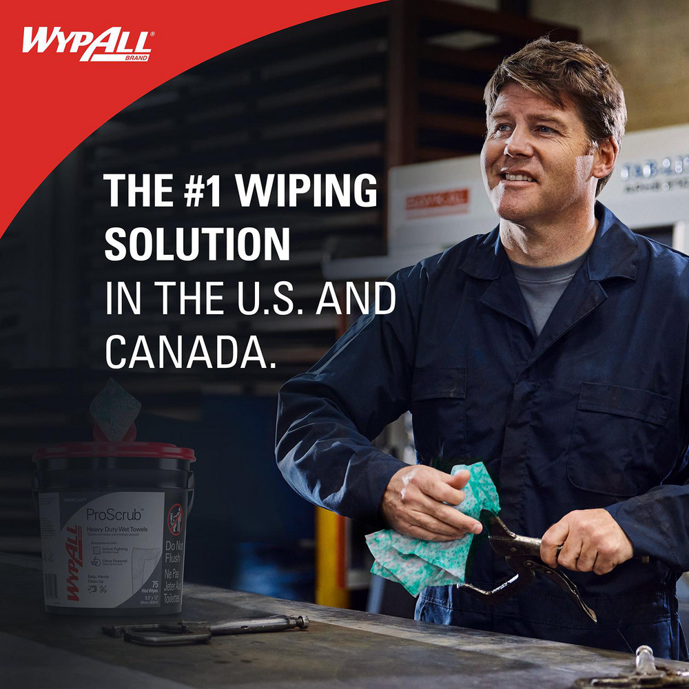 WypAll PowerClean ProScrub Heavy Duty Wet Towels, Dual Action Cleaning, Large 9.5" x 12" Wipes, Bucket Included - 91371