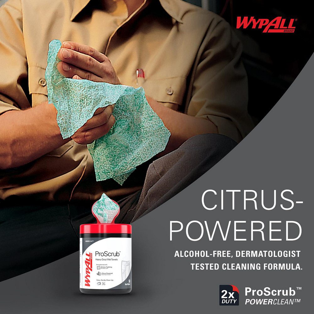WypAll PowerClean ProScrub Heavy Duty Wet Towels, Dual Action Cleaning, Large 9.5" x 12" Wipes, Bucket Included - 91371