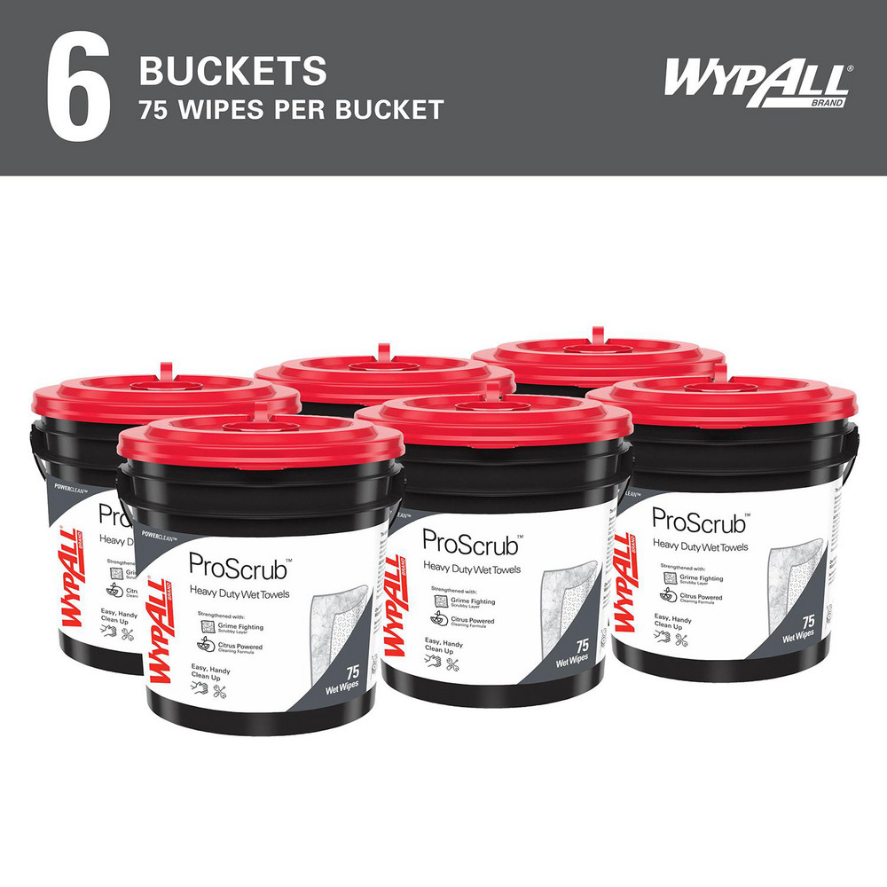 WypAll PowerClean ProScrub Heavy Duty Wet Towels, Dual Action Cleaning, Large 9.5" x 12" Wipes, Bucket Included - 91371