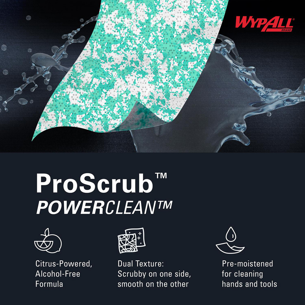 WypAll PowerClean ProScrub Heavy Duty Wet Towels, Dual Action Cleaning, Large 9.5" x 12" Wipes, Bucket Included - 91371