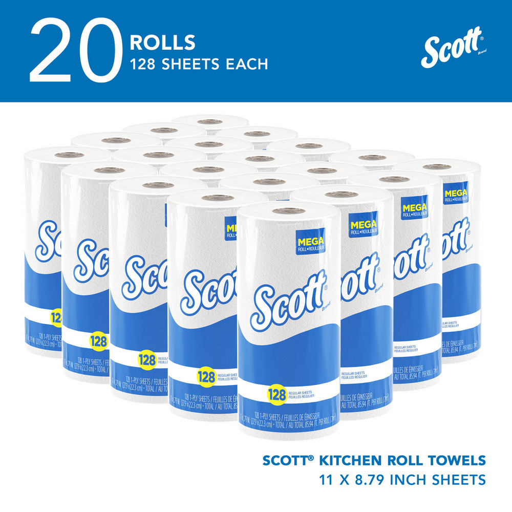 Scott Kitchen Paper Towels (41482), with Fast-Drying Absorbency Pockets™, White, Perforated Standard Paper Towel Rolls - 41482