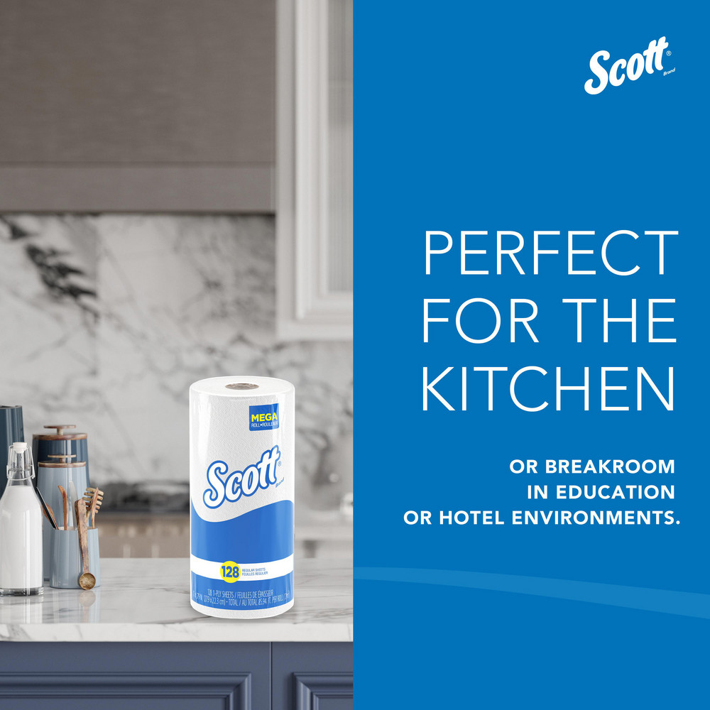 Scott Kitchen Paper Towels (41482), with Fast-Drying Absorbency Pockets™, White, Perforated Standard Paper Towel Rolls - 41482