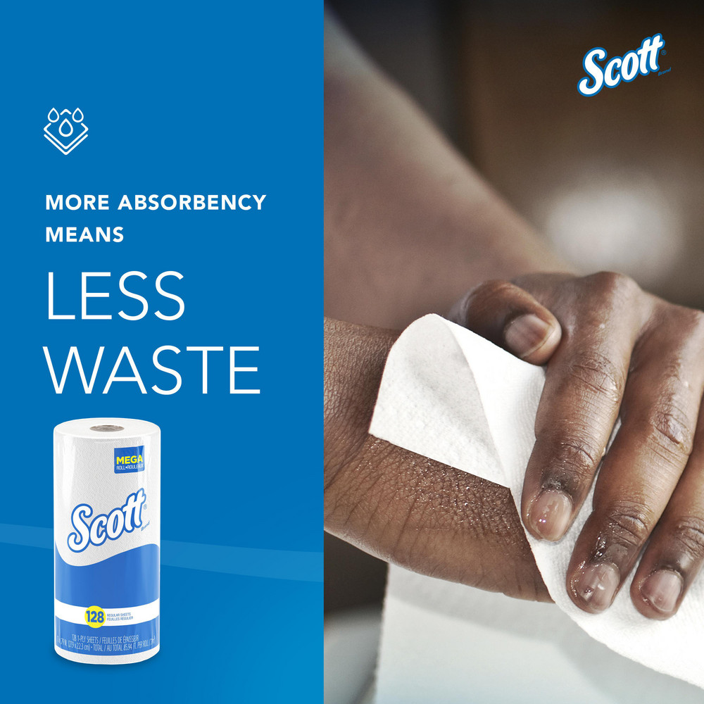 Scott Kitchen Paper Towels (41482), with Fast-Drying Absorbency Pockets™, White, Perforated Standard Paper Towel Rolls - 41482