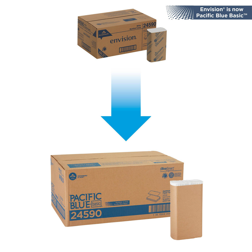 Georgia Pacific Pacific Blue Basic 1-Ply Recycled Multifold Paper Towel (Previously Envision), White - 24590