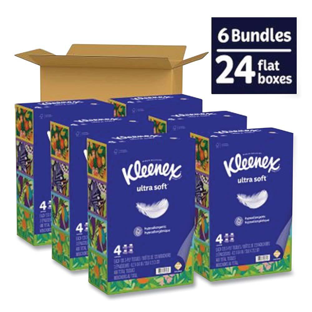 Kleenex Ultra Soft Facial Tissue, 3-Ply, White, 120 Sheets/Box, 4 Boxes/Pack, 6 Packs/Carton - KCM54315