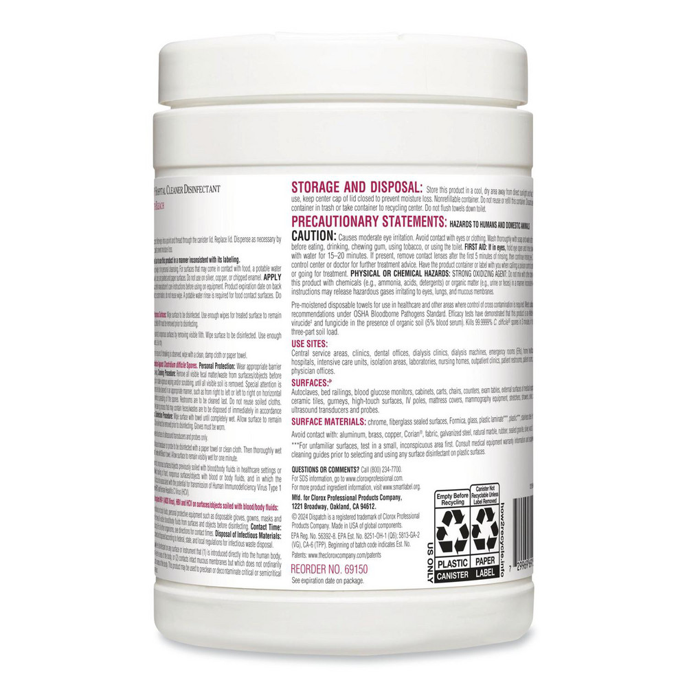 Clorox Healthcare Clorox Healthcare Disinfecting Wipes: Pre-Moistened, 150 Ct - CLO69150