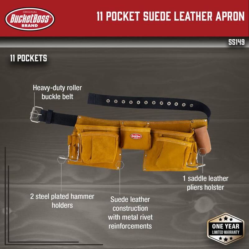 BUCKET BOSS 11 Pocket Suede Leather Carpenter Work Apron - 55149