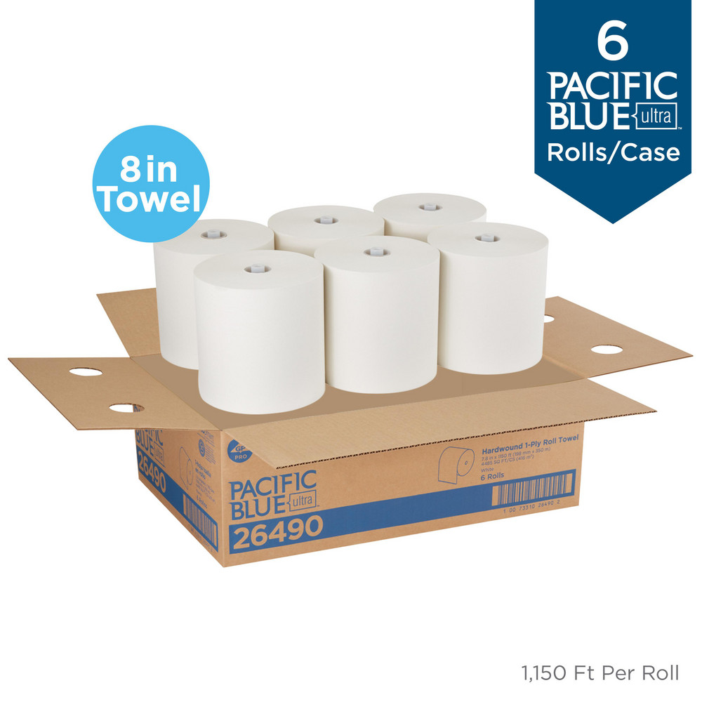 Georgia Pacific Pacific Blue Ultra 8" High-Capacity Recycled Paper Towel Rolls, White - 26490